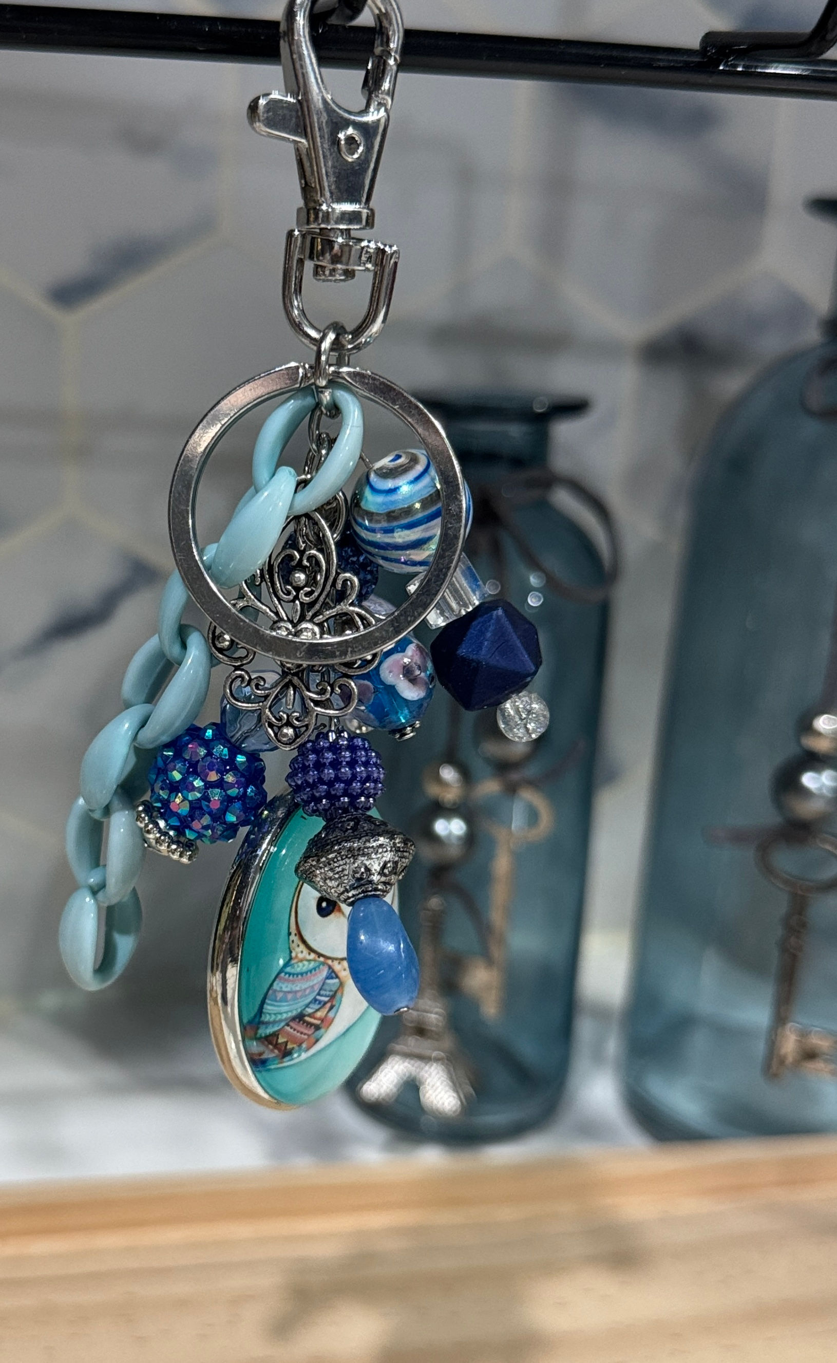 Blue Owl Bag Charm / Key Charm