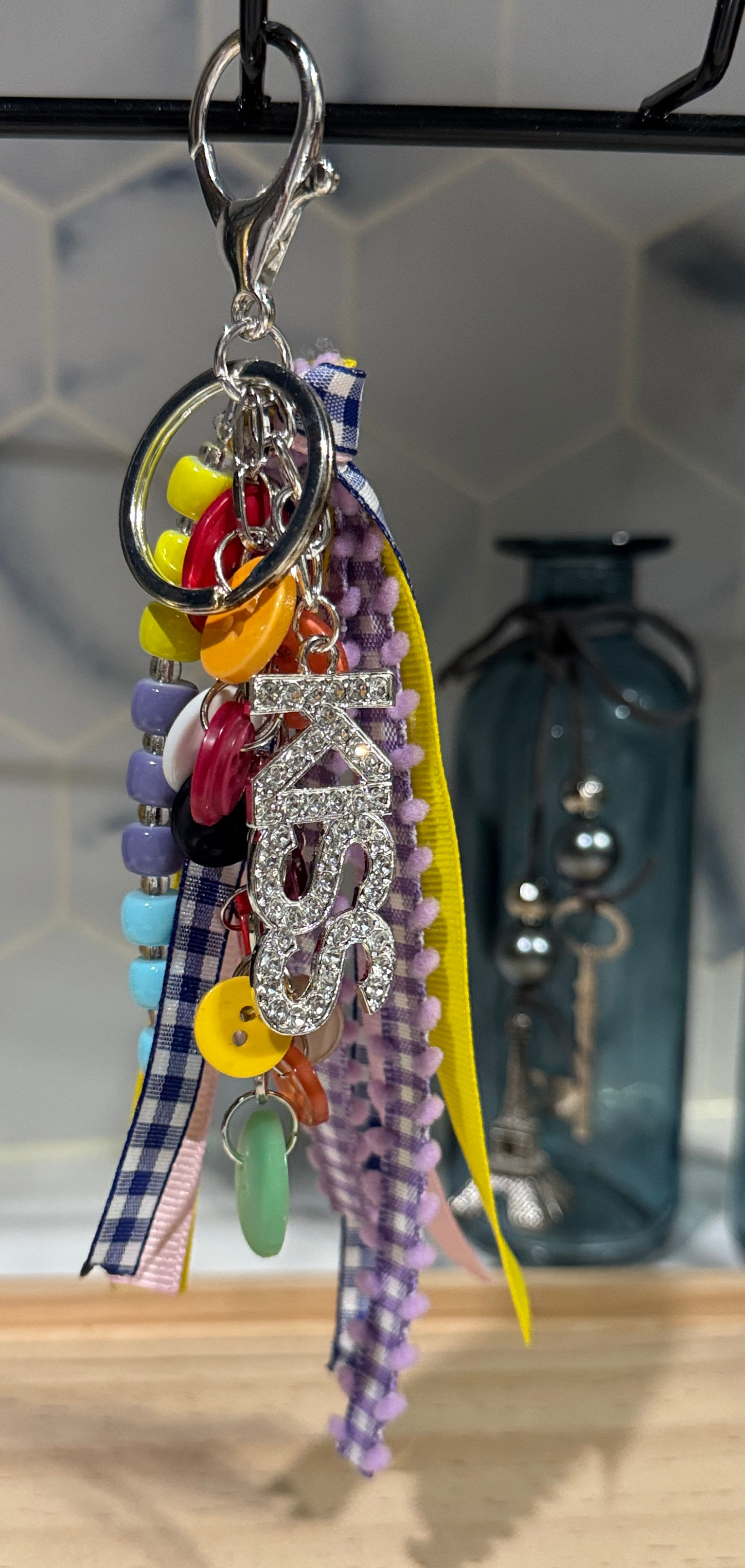 Purple KISS Button Bag Charm / Key Charm