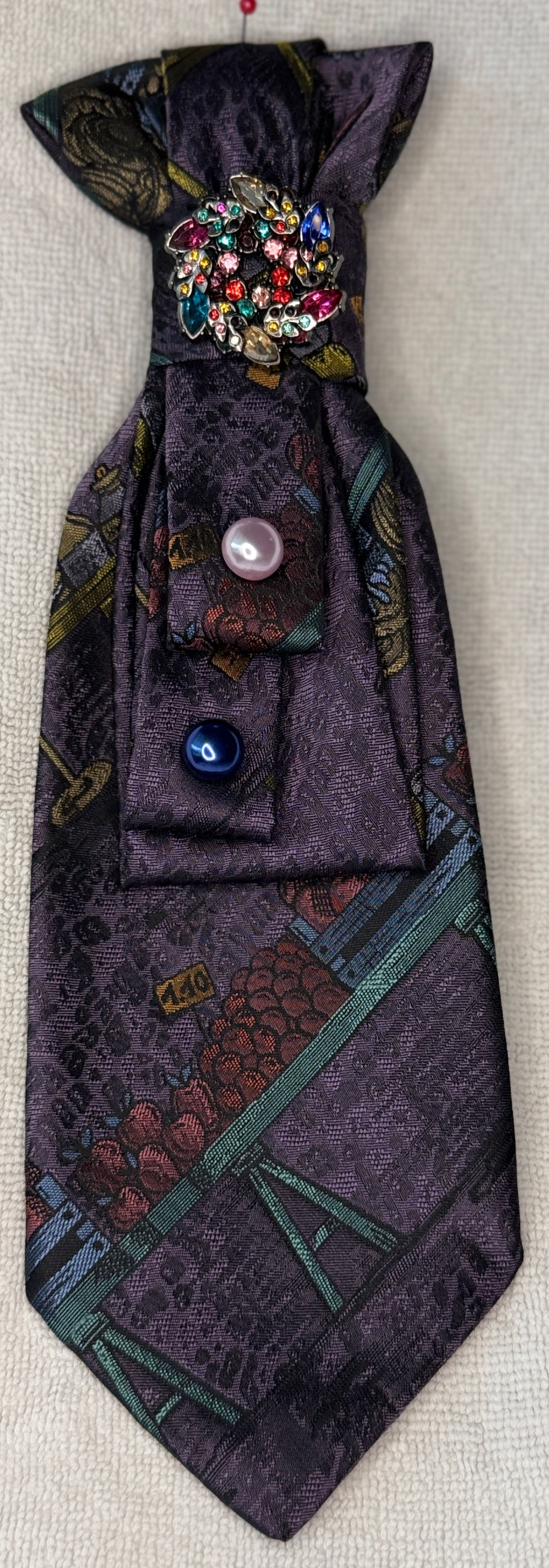 Dark Purple Tie w/ Modern Fruit Art