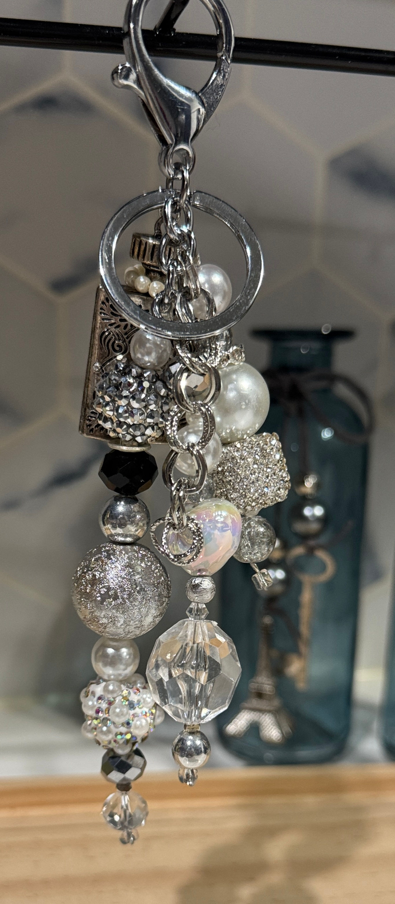 Silver Perfume Bottle Bag Charm / Key Charm