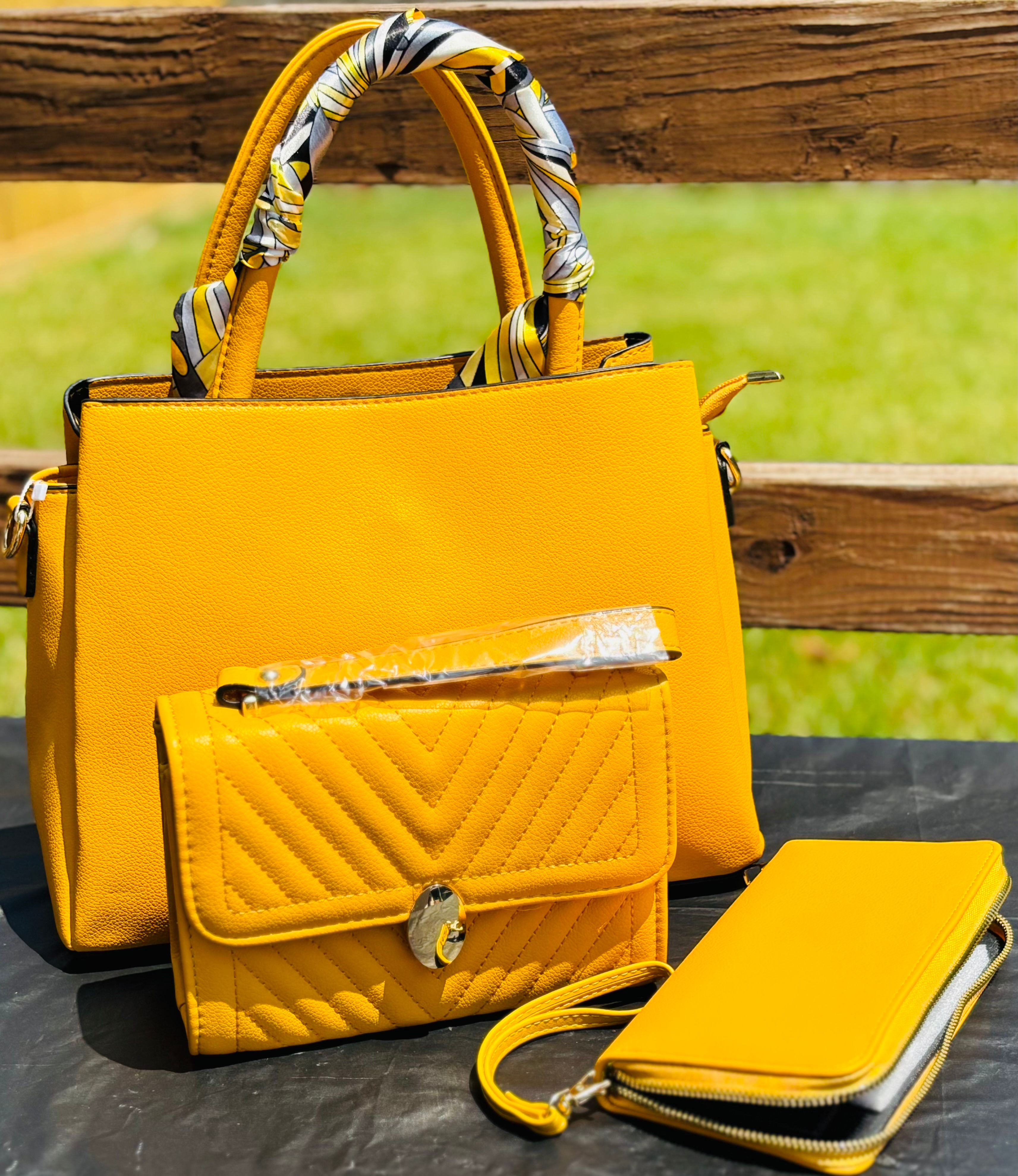 Yellow handbag purse wallet set