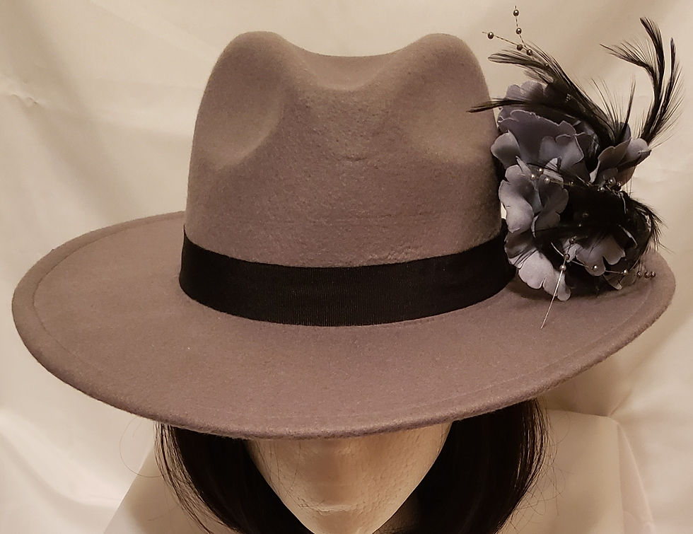 Wide Brim Felt Grey Fedora w/accent