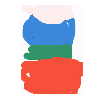 Estampe abstraite rouge vif ponctuée de formes organiques verte, encadrée par des masses cyan et rose sur fond blanc. Gravure d'Olivier ROCHEAU