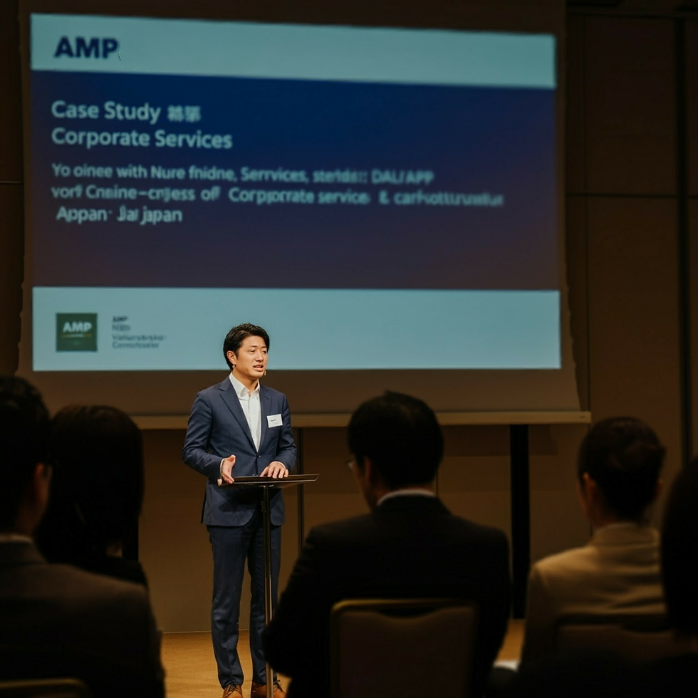 セミナーで企業サービスのケーススタディについて講演するスピーカー