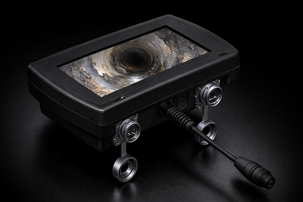 Borehole camera monitor showing pipe interior