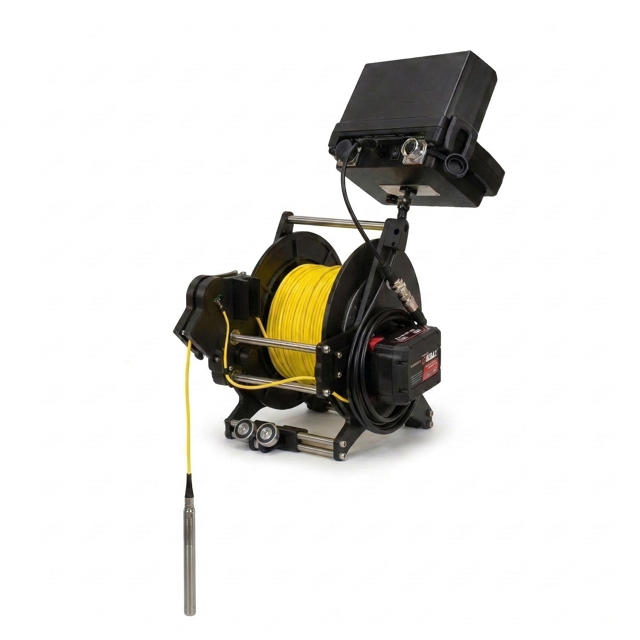 Water level meter with yellow cable reel