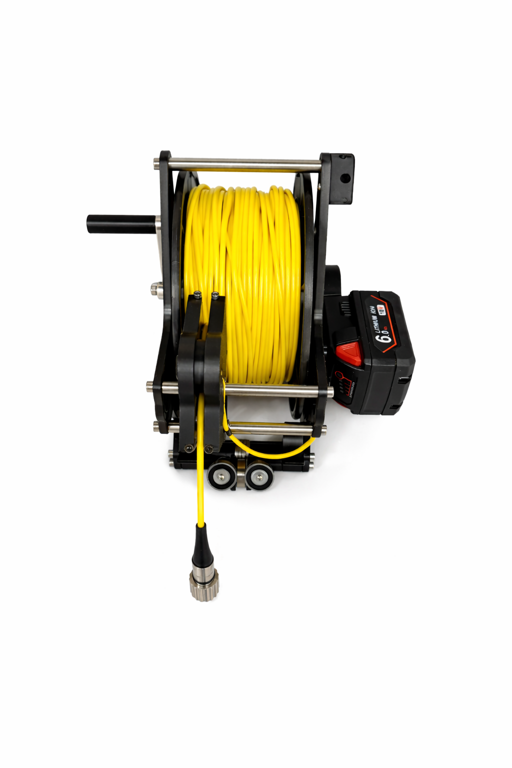 Yellow cable on black reel