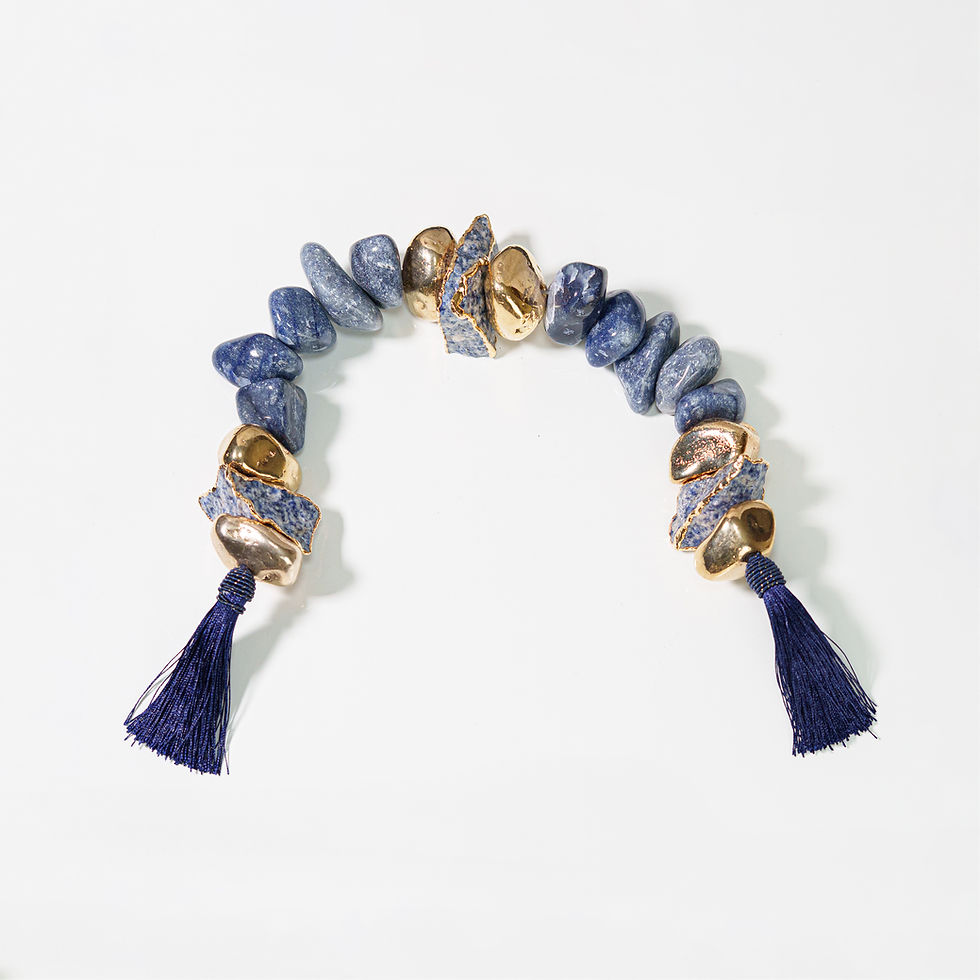 Meditation Garland Natural and polished Sodalite with flash gold shower 1.11 Lb $ 175.00 .