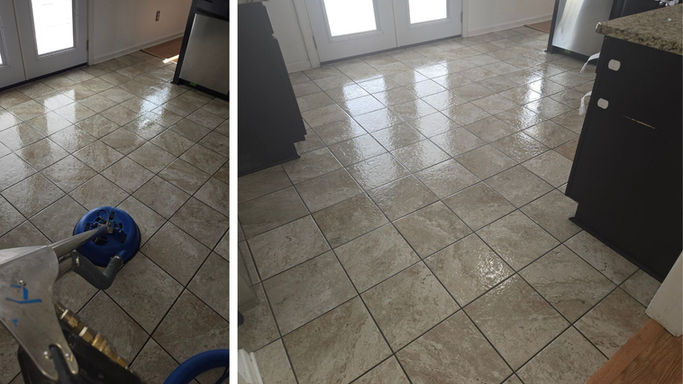 High pressure tile steam cleaning Jacksonville NC ceramic kitchen floors by Close Call Carpet Cleaning LLC
