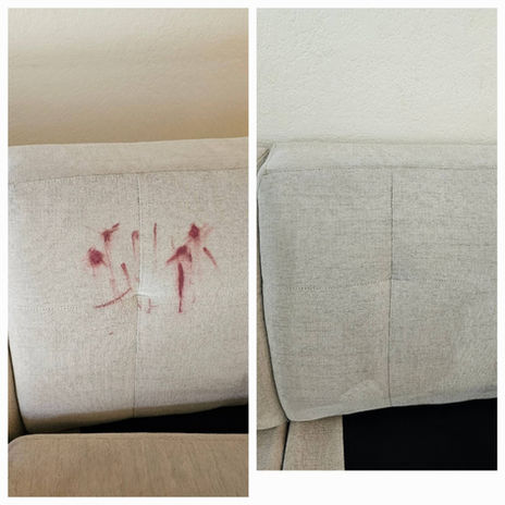 Before and after red ink stain removal from upholstery