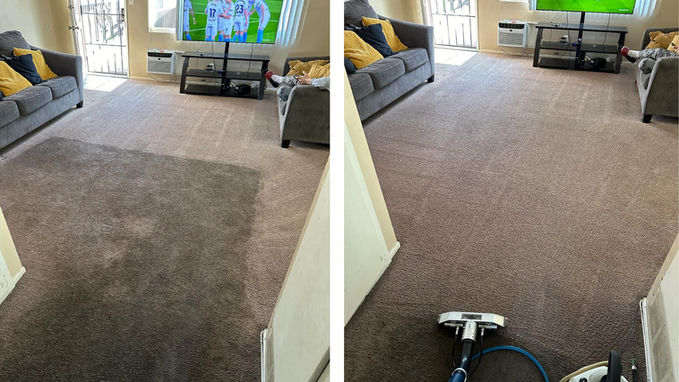 Before and after living room carpet cleaning results