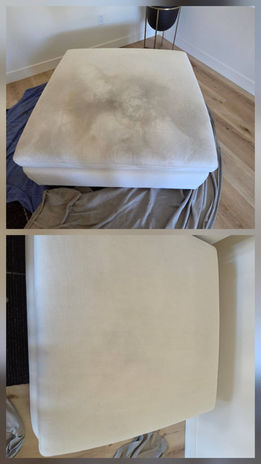 Before and after heavily soiled upholstery cleaning and stain removal