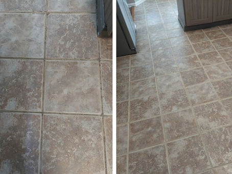 Jacksonville, NC Grout Steam Cleaning and Color Sealing on Kitchen Floor Tile