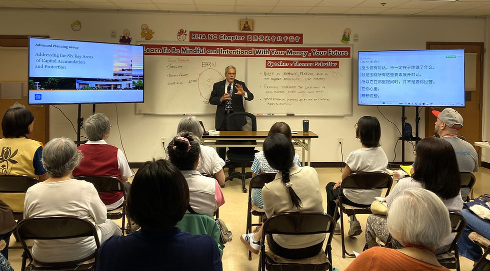 Thomas Schaffer gives a systematic presentation on six key areas of financial planning, including income protection, tax planning, capital growth, asset protection, retirement planning, and estate planning, while emphasizing the Buddhist Middle Way approach to money as a tool rather than an end.