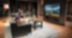 Modern family media room with large wall-mounted TV, leather sectional sofa, hardwood floors, and cozy lighting – family watching soccer game in home theater setup