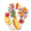 A photo composition of fruits over a line illustration of a paper cup