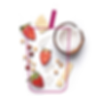 A photo composition of fruits over a line illustration of a paper cup