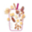 A photo composition of fruits over a line illustration of a paper cup
