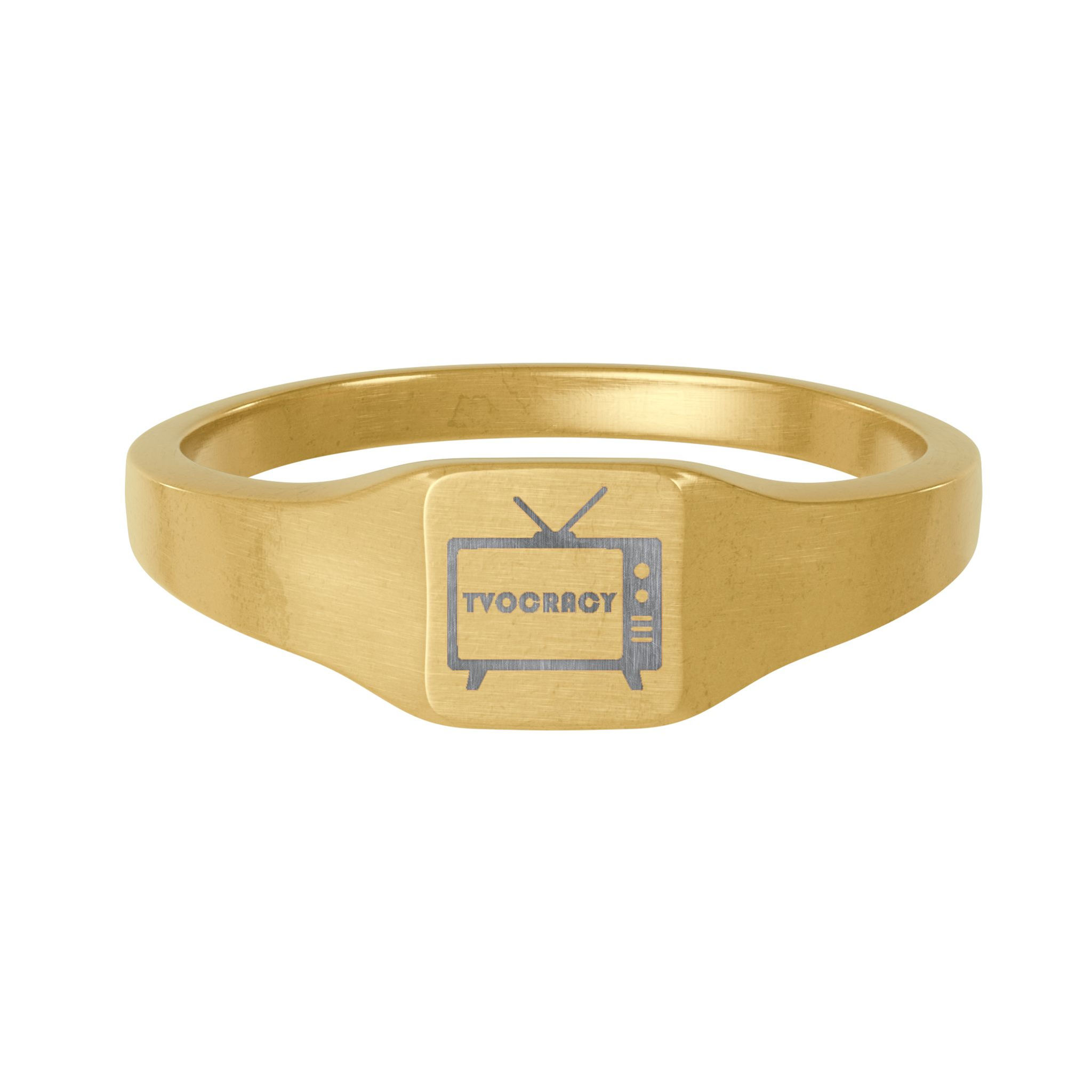 Tvocracy Engraved Stainless Steel Ring - 18K Gold PVD Finish