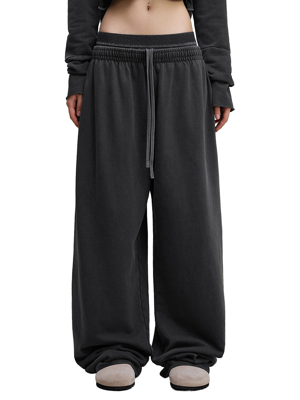 Black Double Waistline Sweatpants