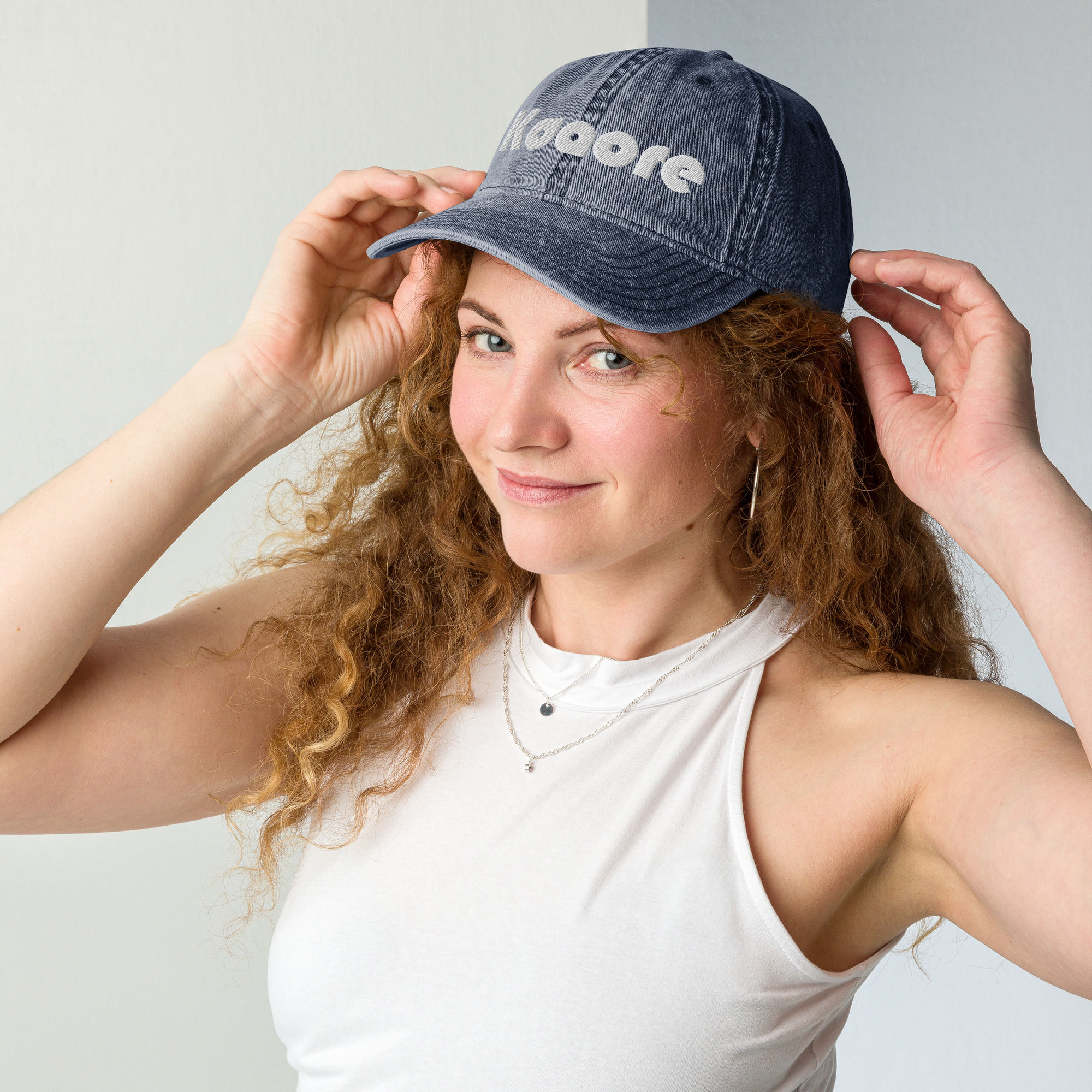 Kaqore Vintage Embroidered Label Cotton Twill Denim Cap Spring
