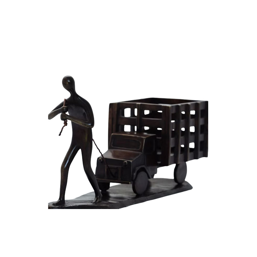 Thumbnail: 'Grow Playing (replica)' bronze sculpture by Jennifer Troice - a child pulling a toy truck