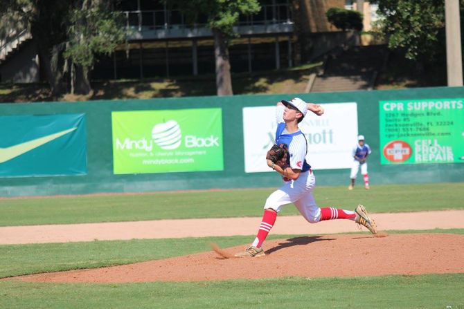 Drew Herring (#2) will start on the mound today for Clutch Baseball Florida