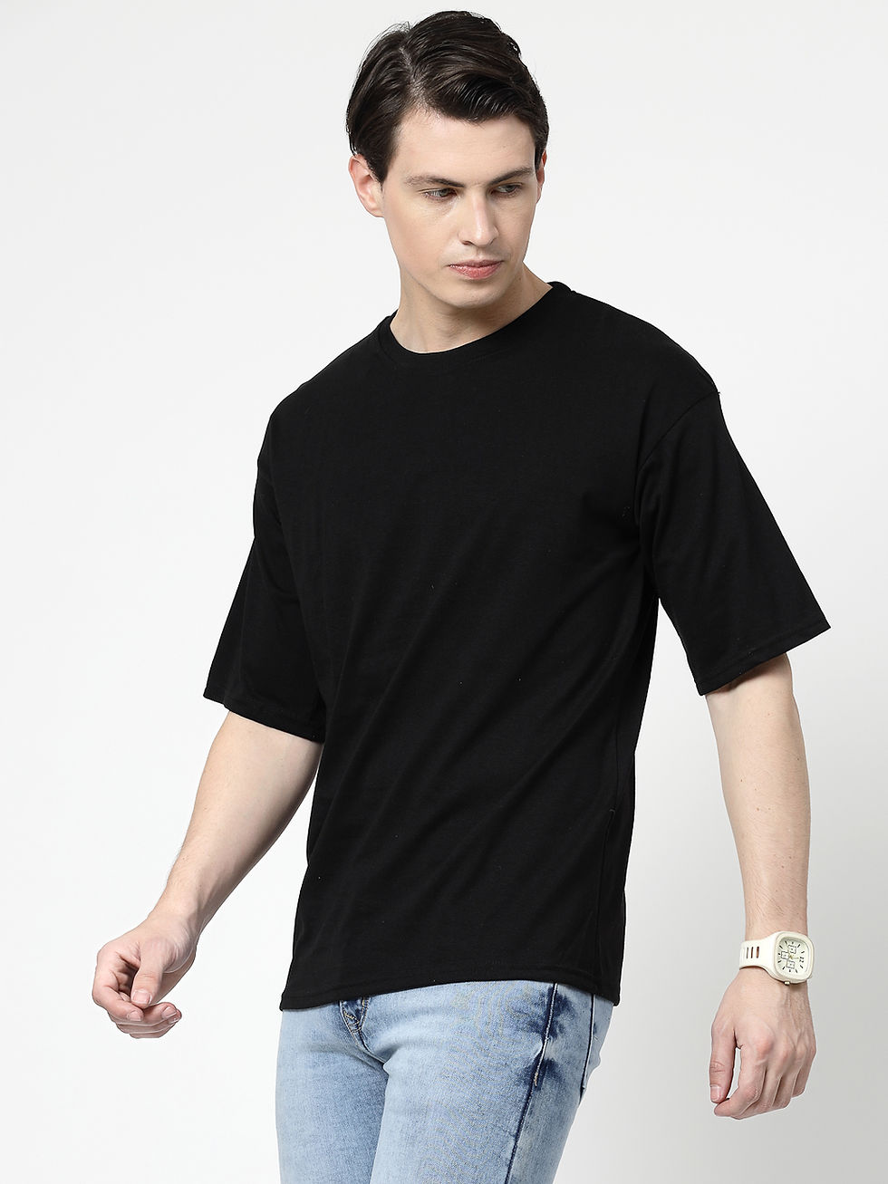 Thumbnail: Solid Black t-shirt Right side view