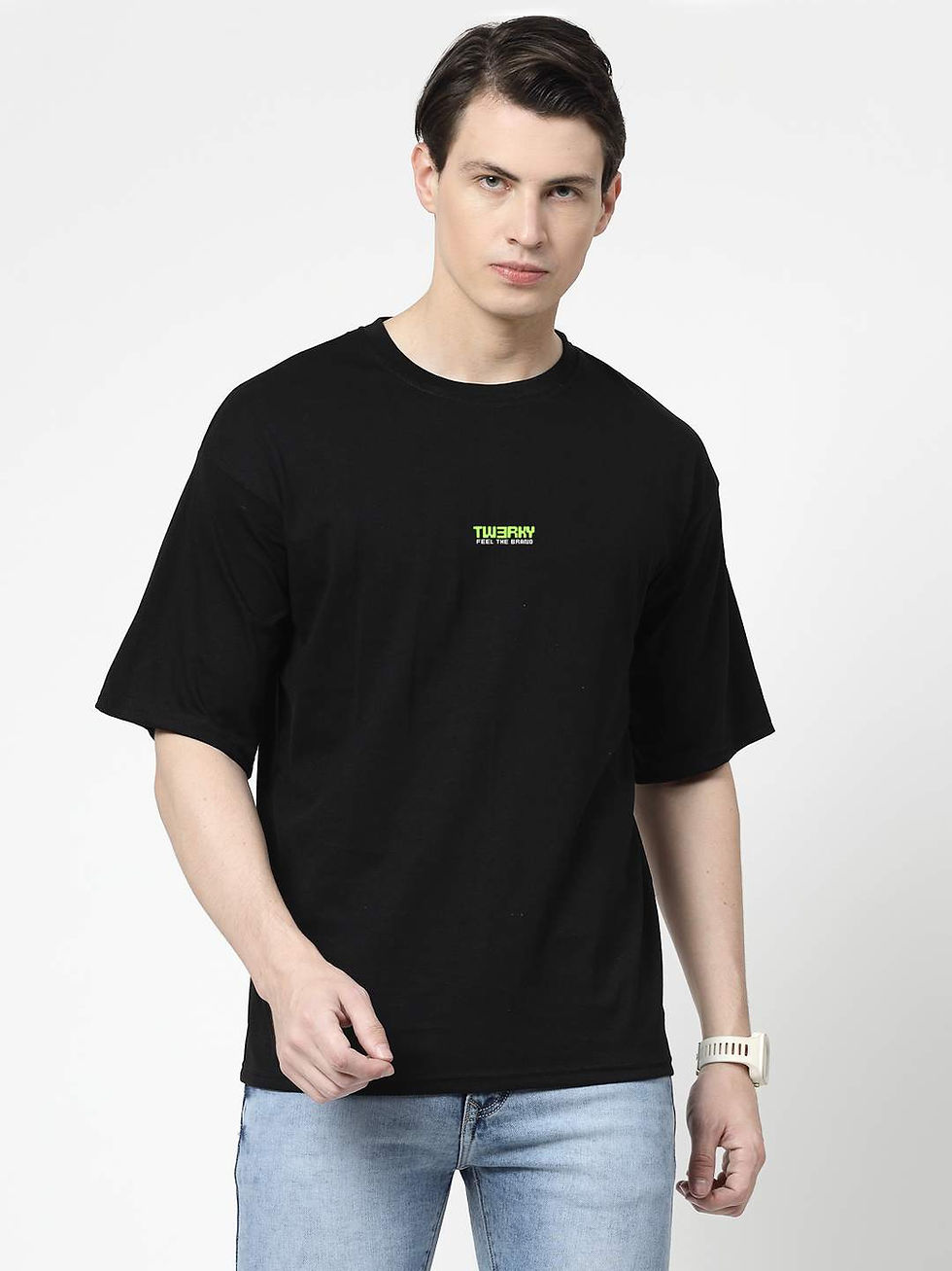 Thumbnail: side view of pure cotton t-shirt Black