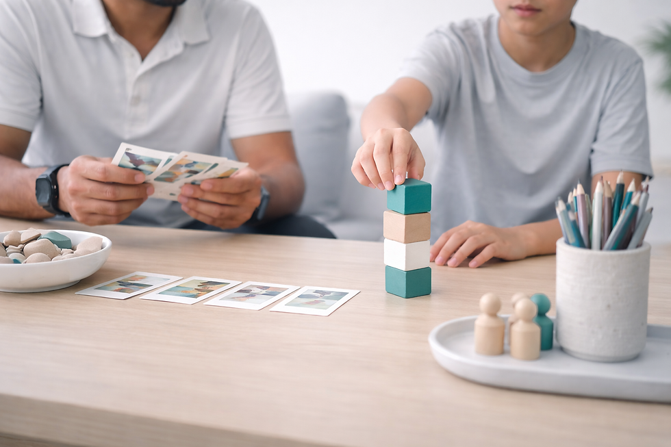 Child stacking blocks during a developmental assessment