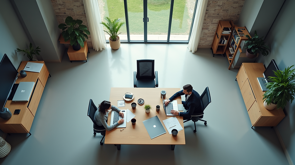 Bird's-eye view of a modern office workspace