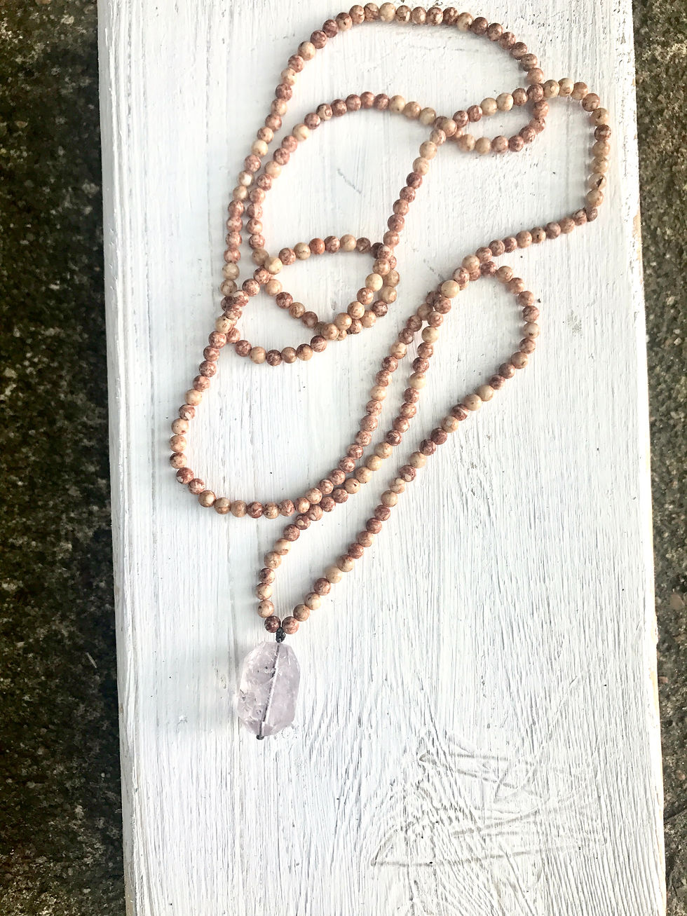 Granite Beads with Amethyst Pendant