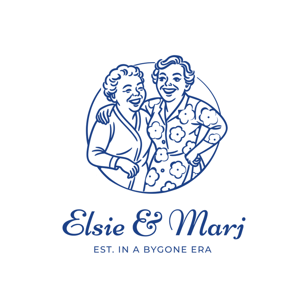 Elsie & Marj primary logo in blue with elegant outline