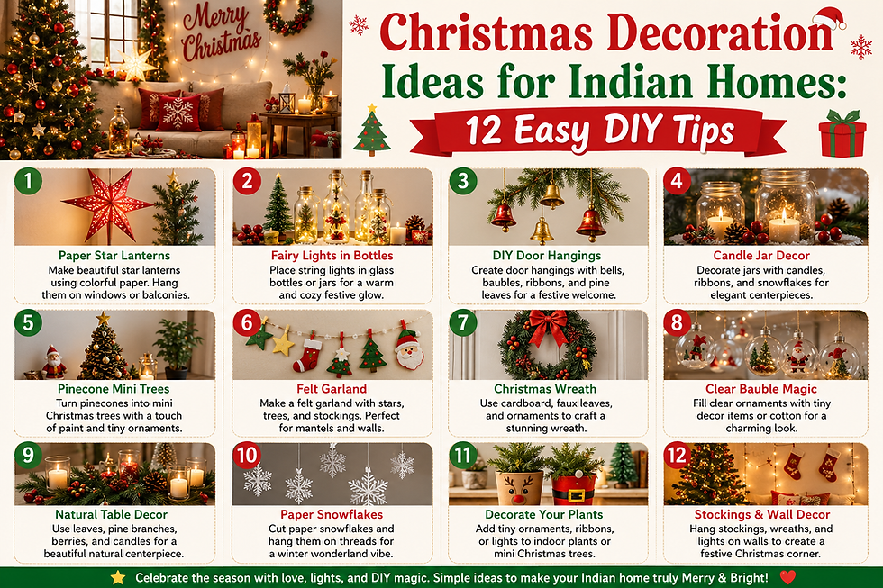 Explore 12 christmas decoration ideas for Indian homes with easy DIY christmas decoration ideas. Learn how to decorate home for christmas beautifully. Shop BashUncle!