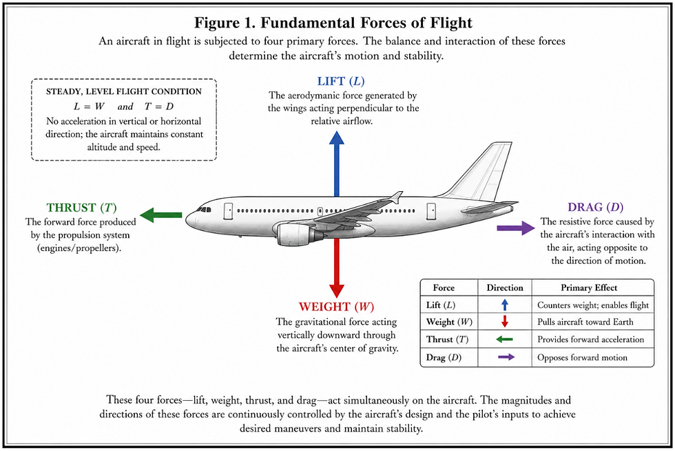 Force balance in steady aerodynamic flight