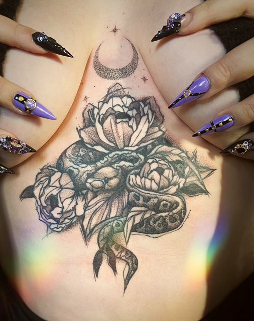 Snake and Florals on Sternum