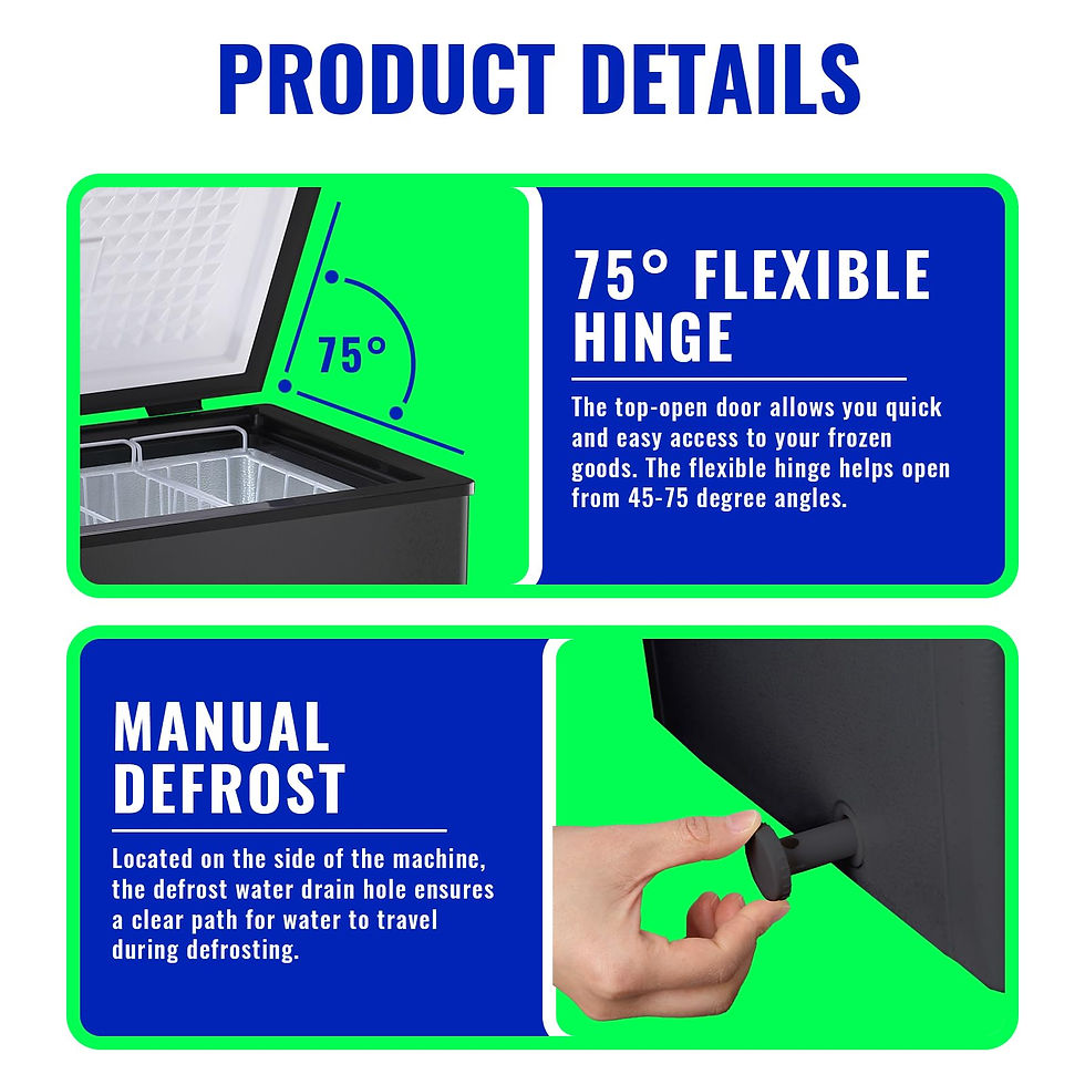 Thumbnail: Product details: 75° flexible hinge, manual defrost