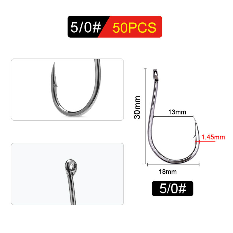 Thumbnail: FTK CHINU Fishhook With Ring Barbed 1/0#-5/0#50pcs 1#-7#100pcs Rock Fishing Sea