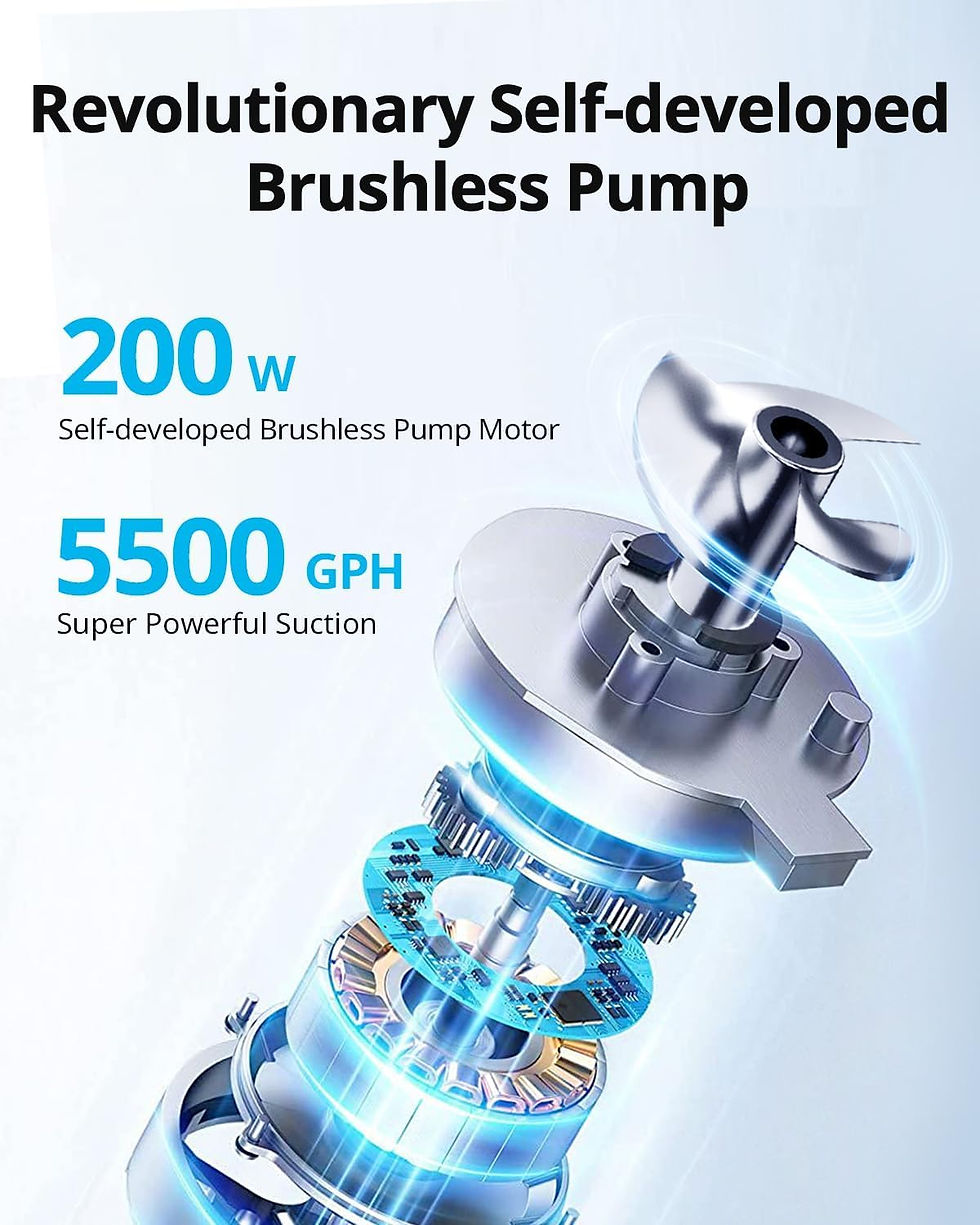 Thumbnail: 200w Self-developed Brushless Pump Motor, 5500 GPH Super Powerful Suction