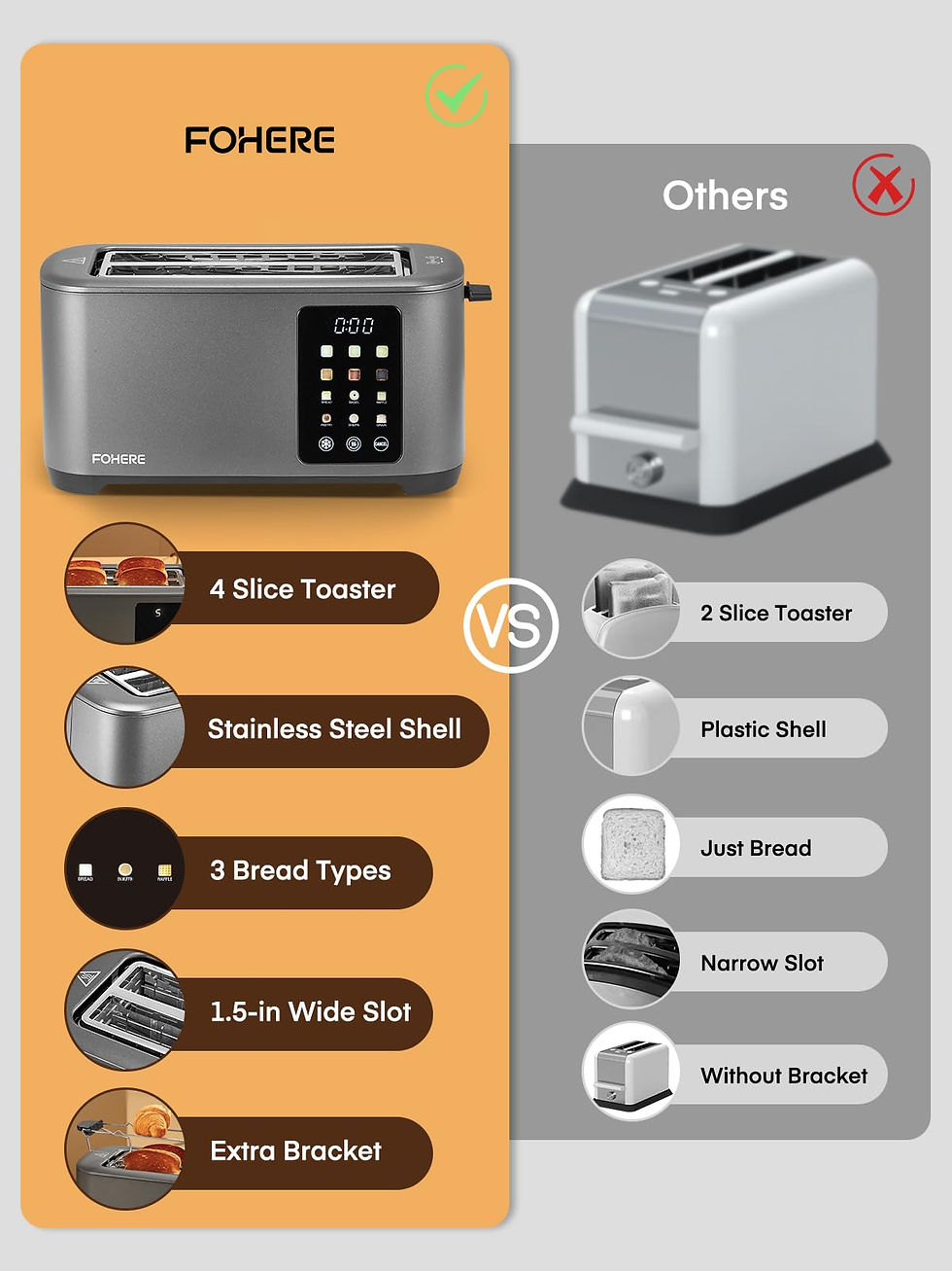 Thumbnail: 4 Slice Toaster Touch Screen Control, Long Extra Wide Slots Smart Bread Toast...