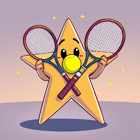 a star holding tennis rackets and tennis balls in the site colours.jpg