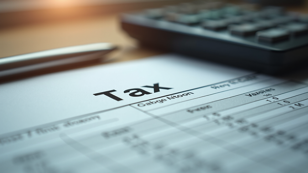 Close-up view of a calculator and tax documents on a desk