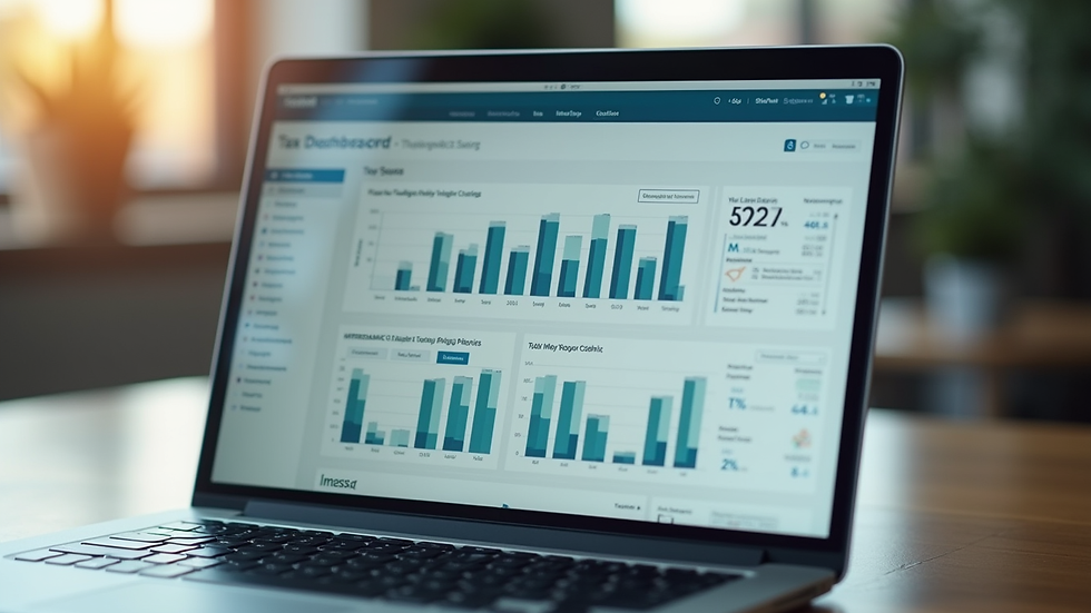 Close-up view of a laptop screen showing tax software dashboard
