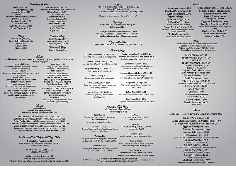 Menu Dunwoodie Pizzeria & Restaurant