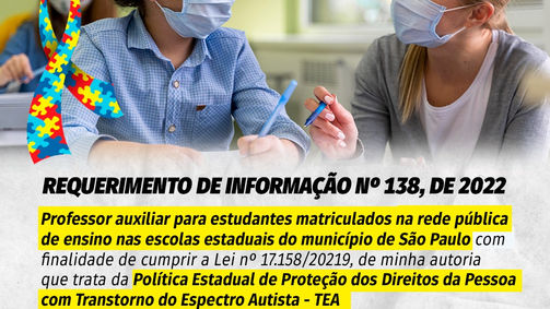 DEPUTADO PEDE INFORMAÇÕES SOBRE LEI QUE TRATA DOS DIREITOS DE PESSOAS COM TEA