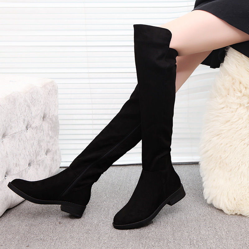 Black over the knee flat high tube boots