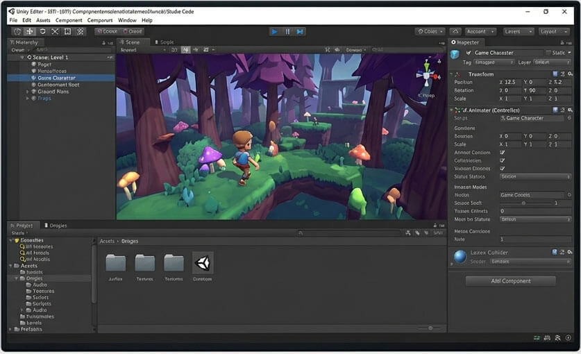 צילום מזווית גבוהה של מסך מחשב עם ממשק פיתוח משחקים