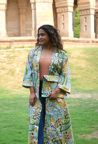Gray Paisley Cotton Kimono Dressing Robe | Kaarigari Kraft Hauz