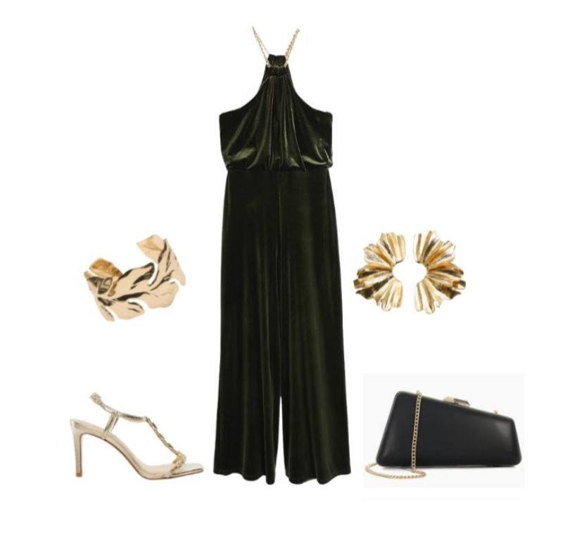 evening outfit idea, with accessories, dune London clutch bag
