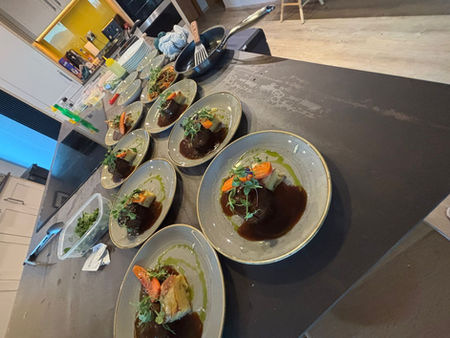 Prepared dishes on a kitchen counter